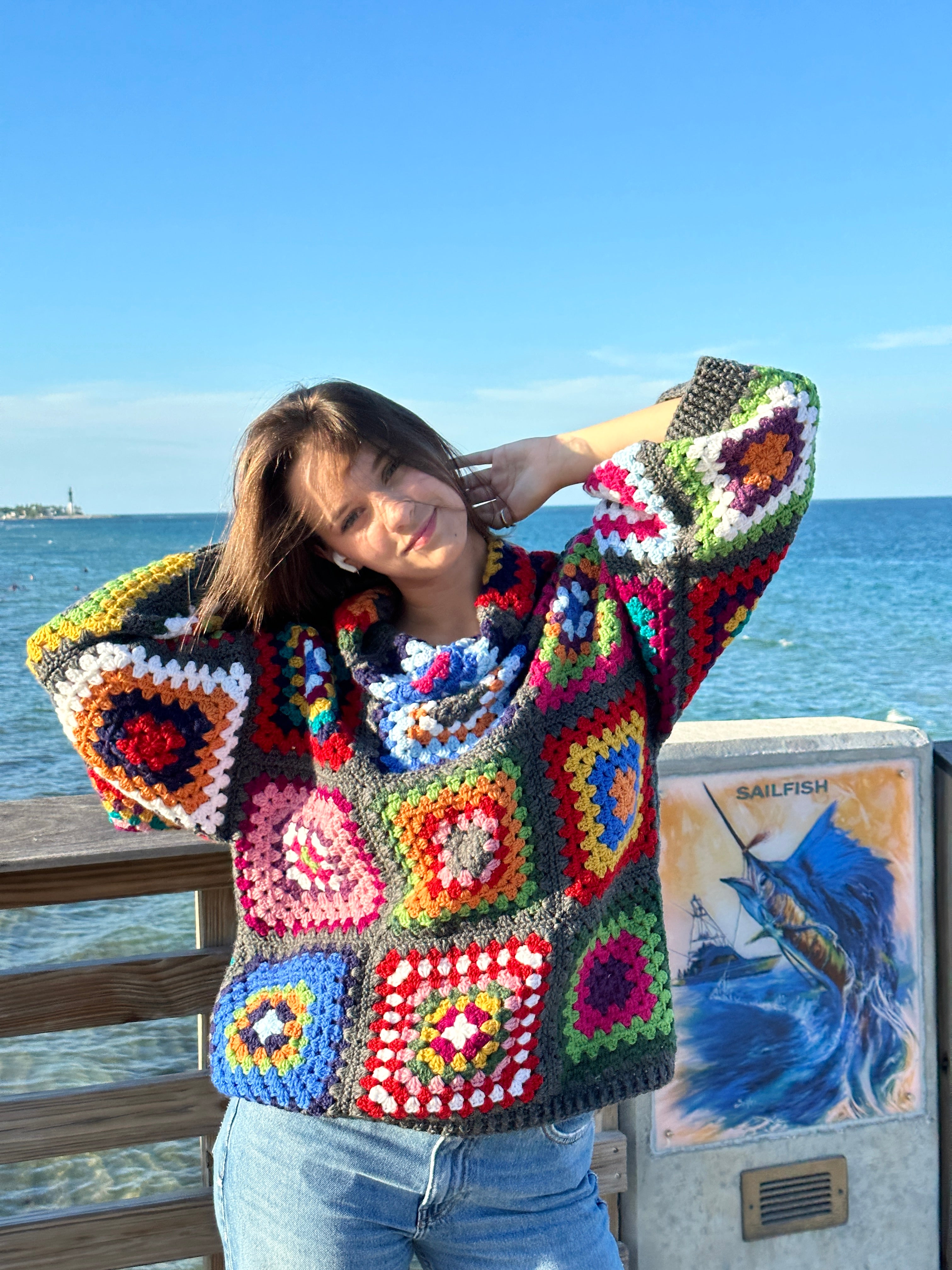 Crochet Bulky Oversized Granny Square Pullover PDF Pattern (instant download)