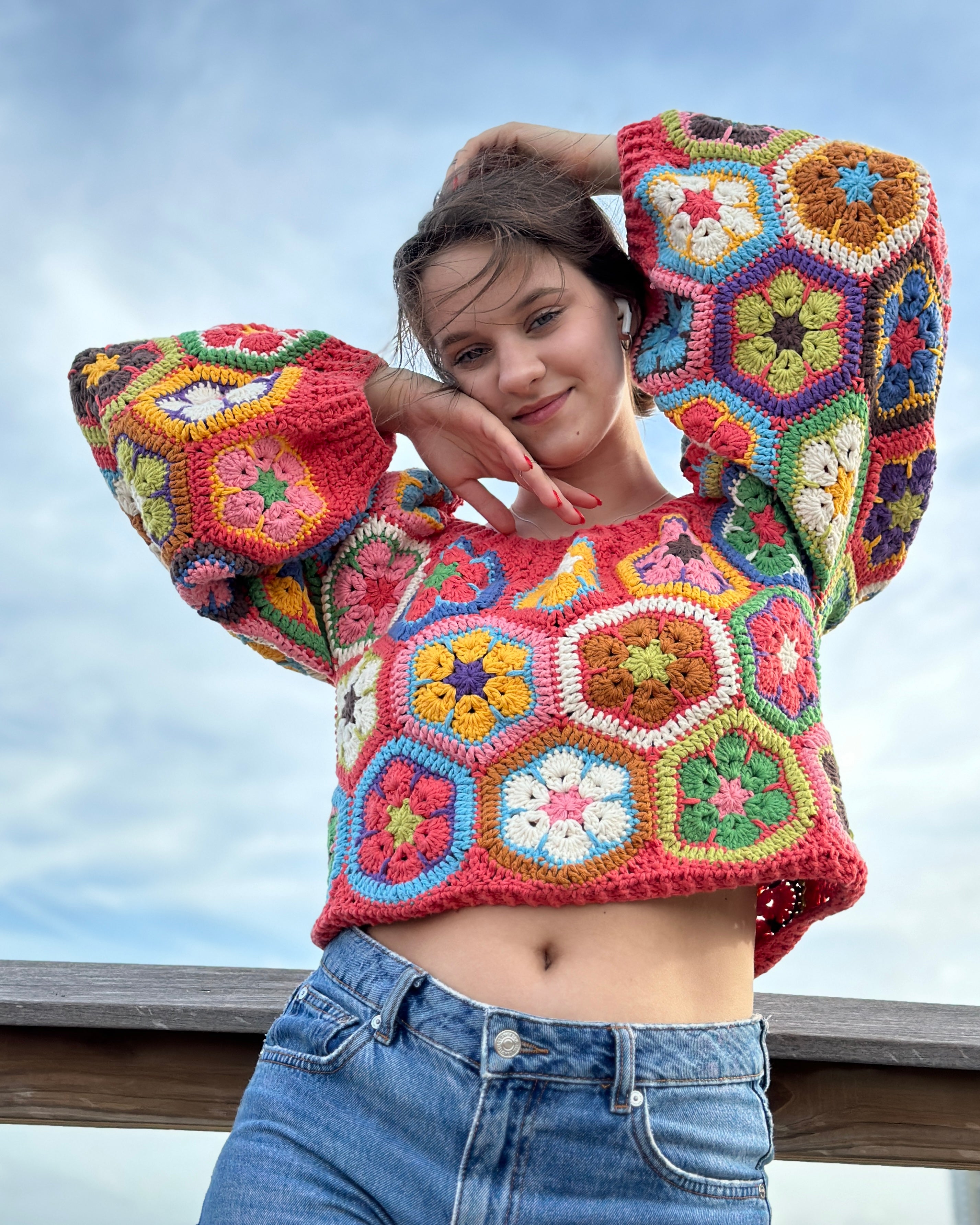Crochet Vintage Floral Sweater PDF Pattern (instant download)