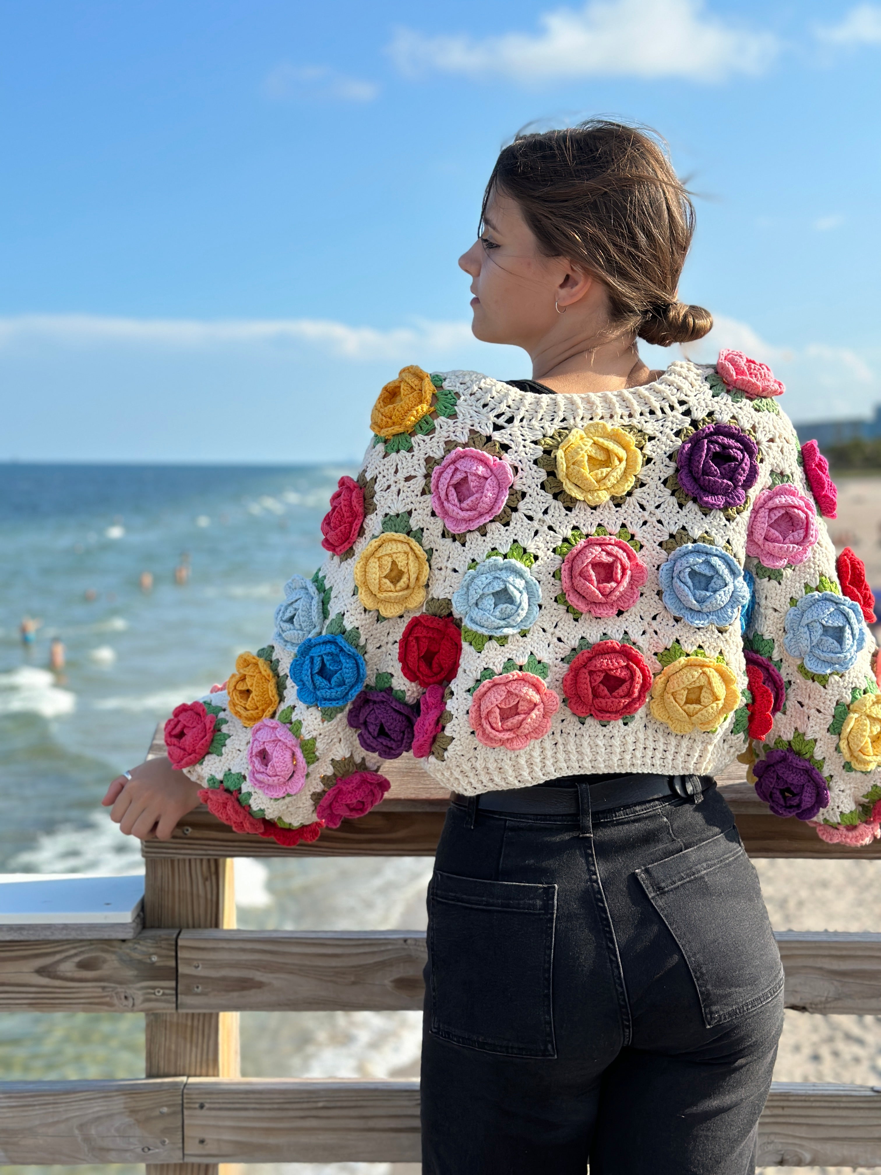 Crochet Rose Garden Jacket Cardigan Granny Square PDF Pattern (instant download)