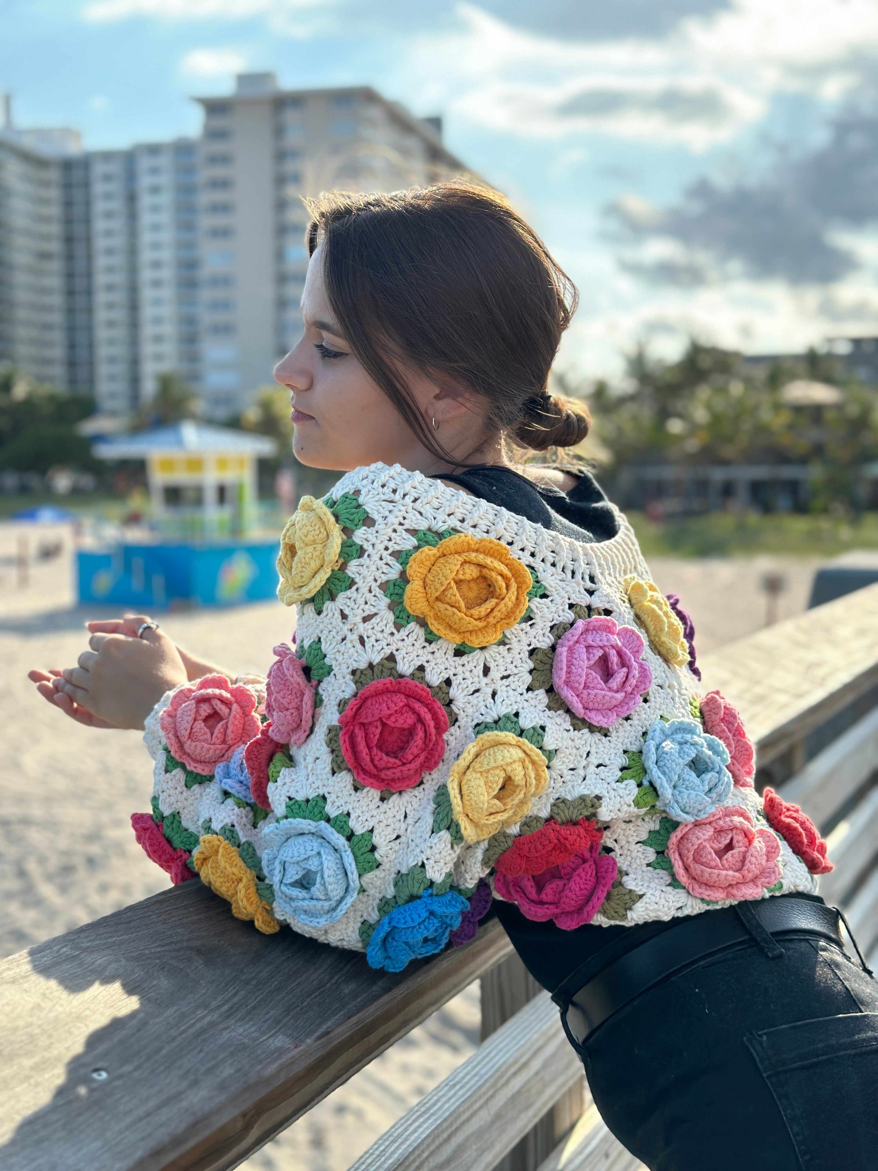 Crochet Rose Garden Jacket Cardigan Granny Square PDF Pattern (instant download)