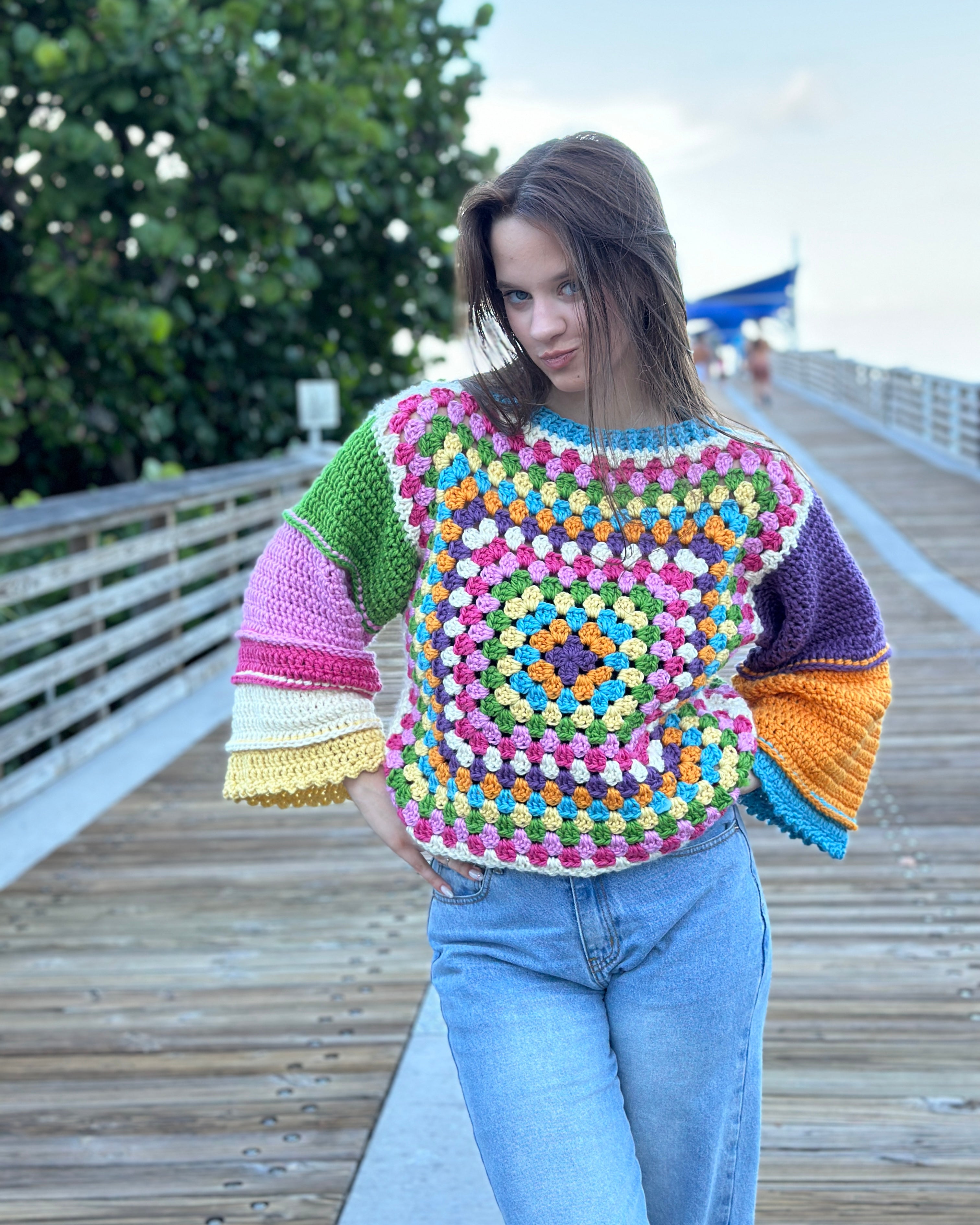 Crochet Amelie Granny Square Sweater  PDF Pattern (instant download)