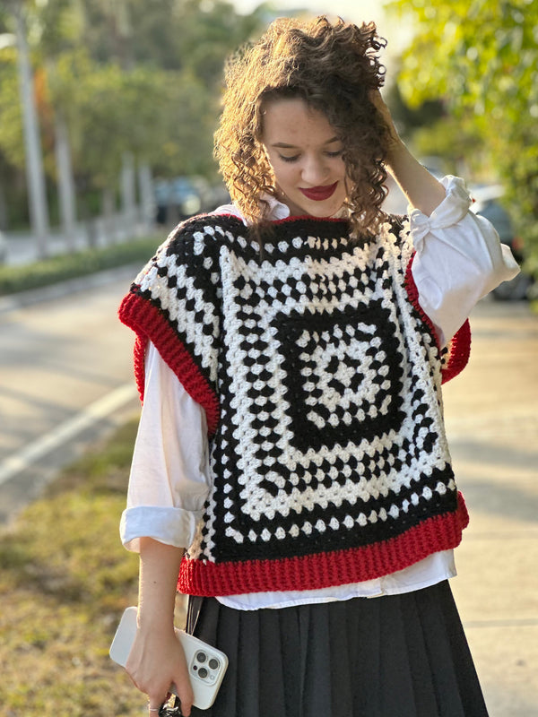 Black and white crochet granny square vest PDF Pattern (instant download)